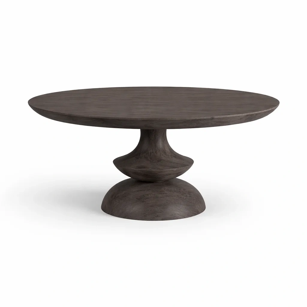 Table à manger ronde en bois d'acacia brun foncé-ELEGANTROOMcraft