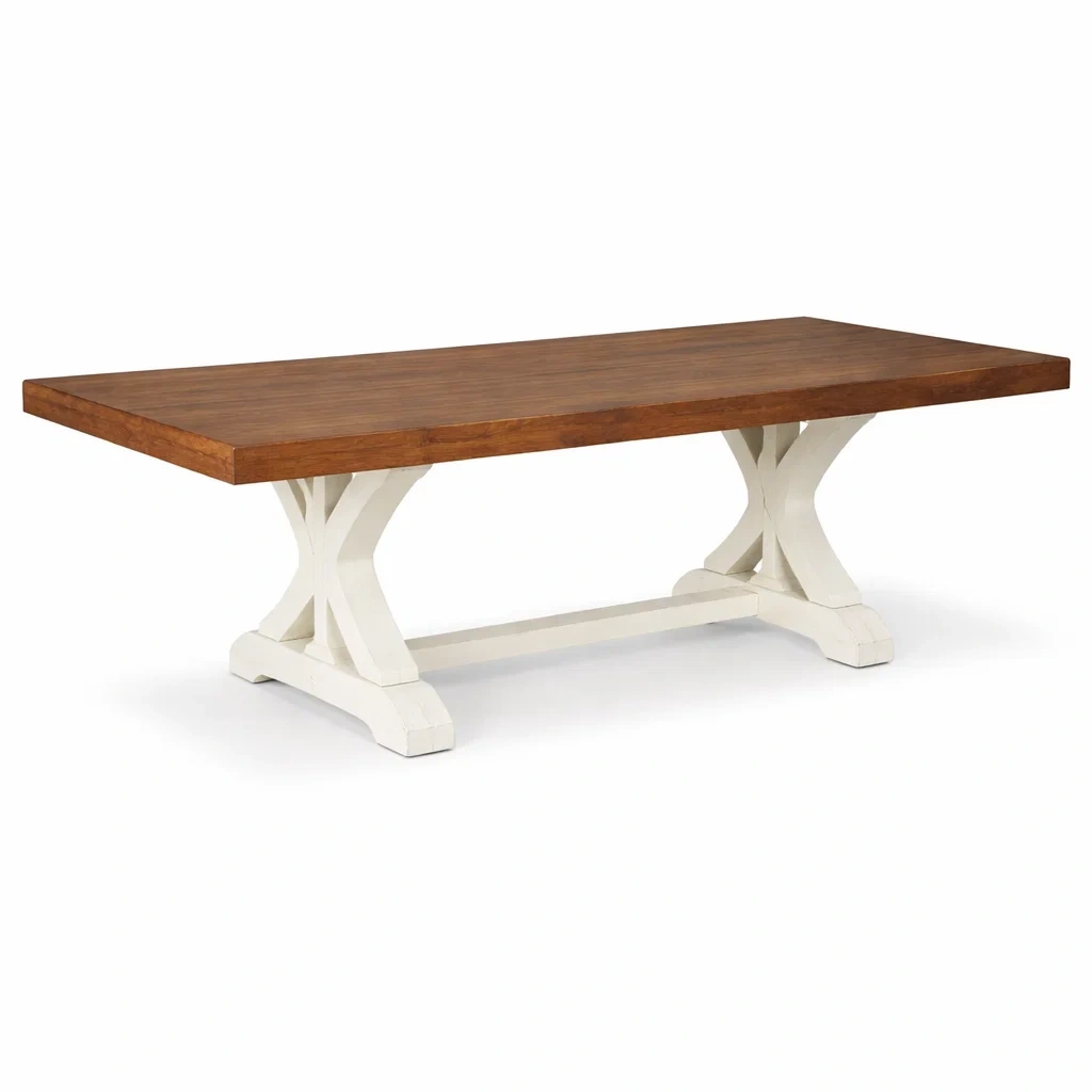 Table à manger rectangulaire en bois de manguier massif marron et blanc-ELEGANTROOMcraft