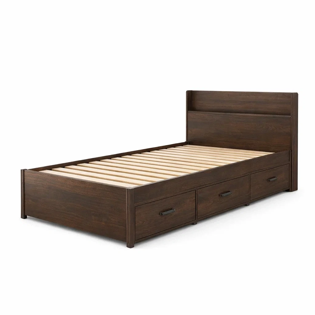 Lit avec rangement en bois mdf marron avec tiroirs-ELEGANTROOMcraft