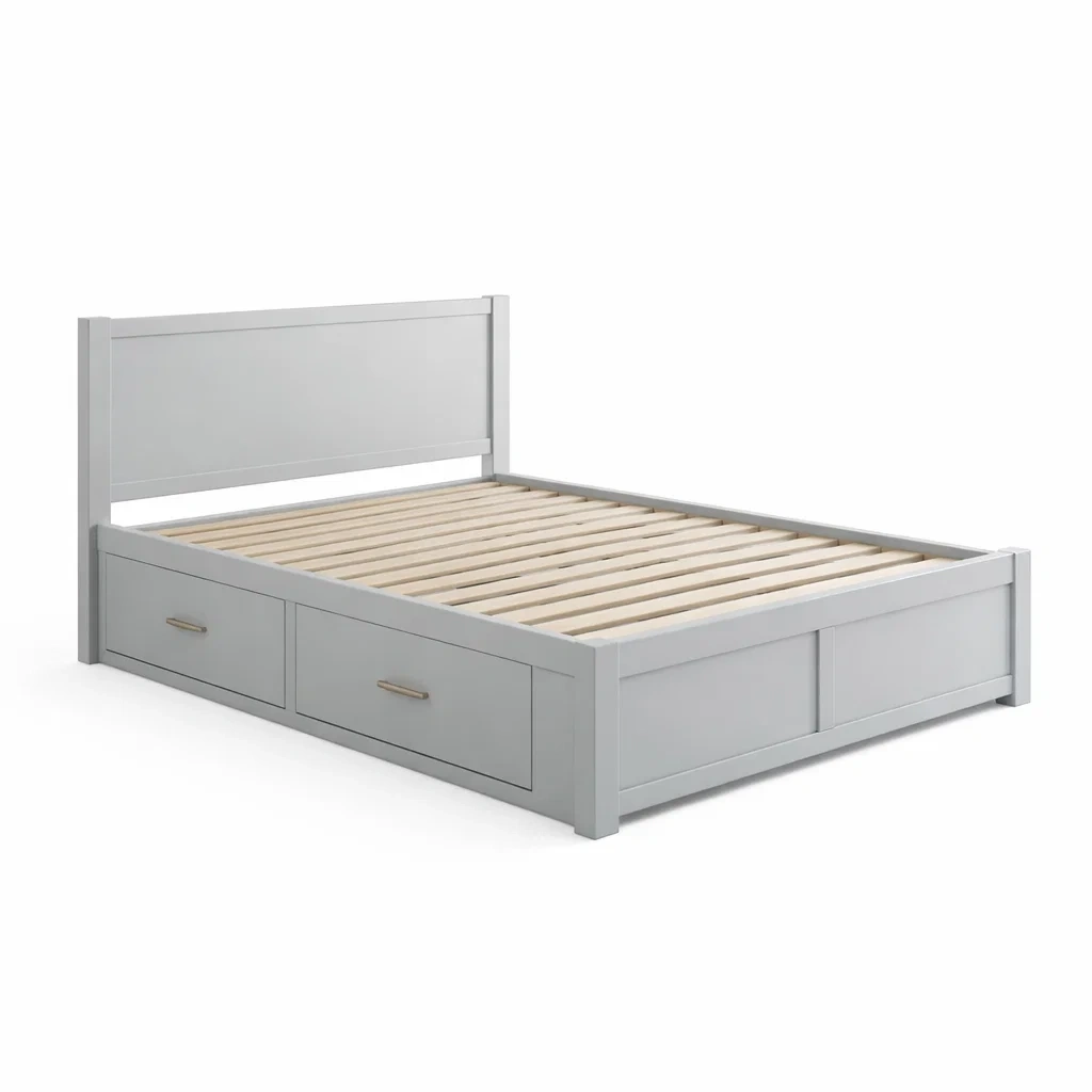 Lit avec rangement en bois gris avec tiroirs-ELEGANTROOMcraft
