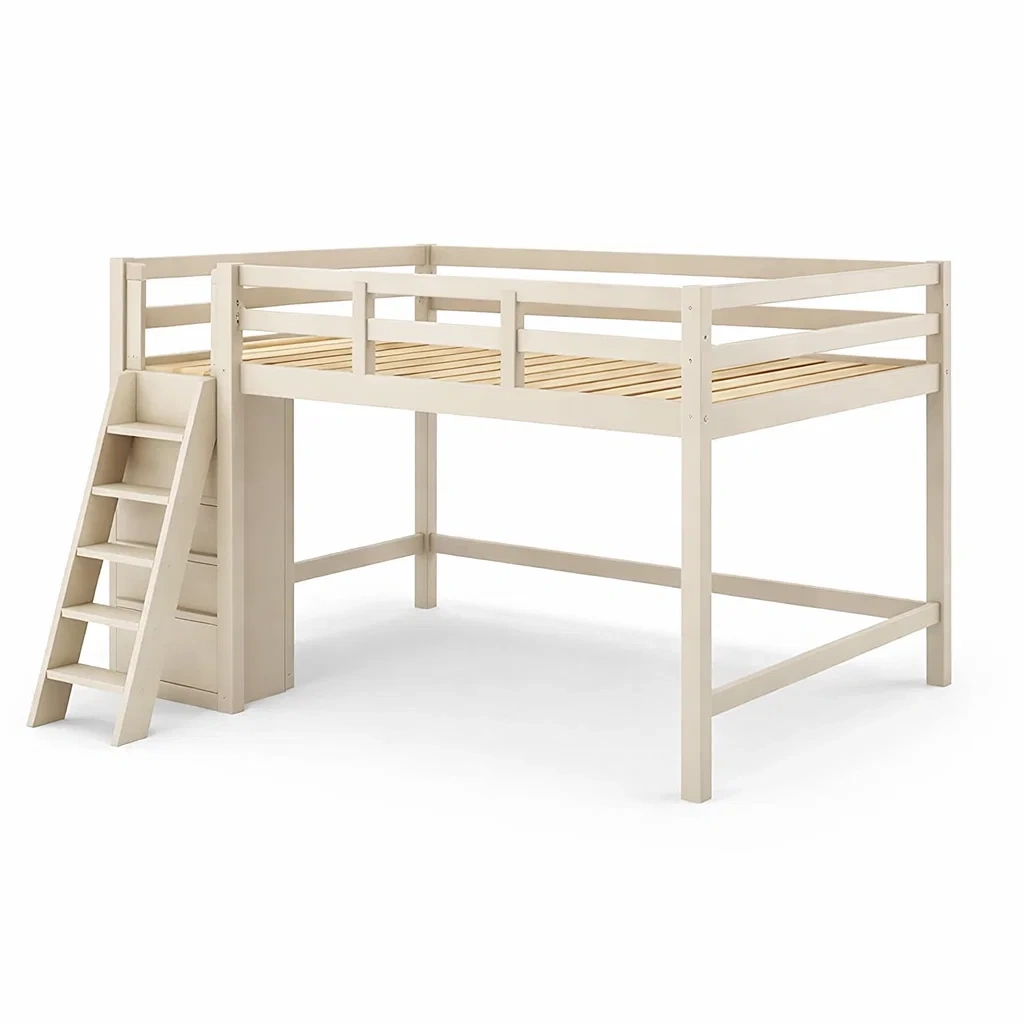 Lit mezzanine en bois de pin beige avec échelle-ELEGANTROOMcraft