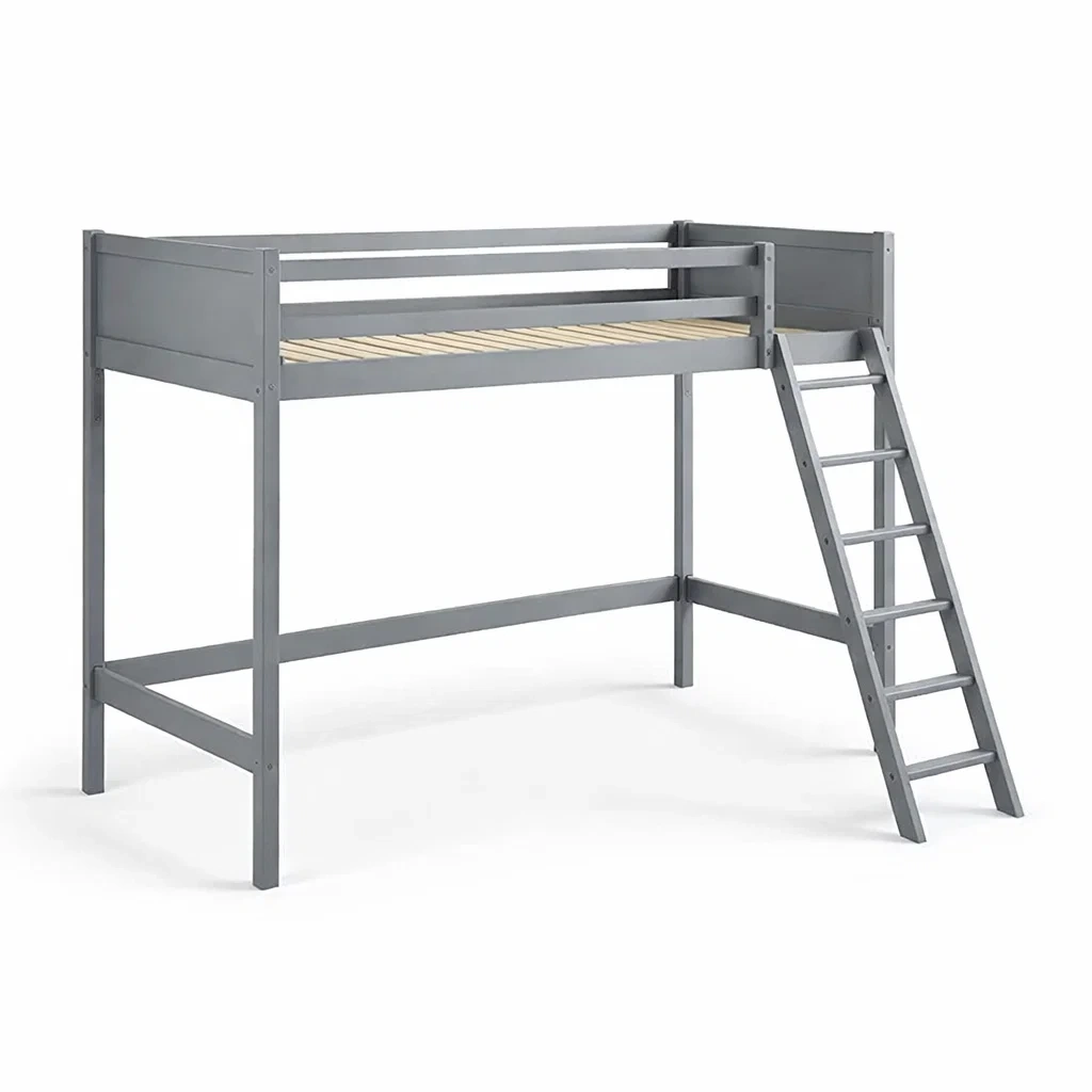 Lit mezzanine en bois gris avec échelle-ELEGANTROOMcraft