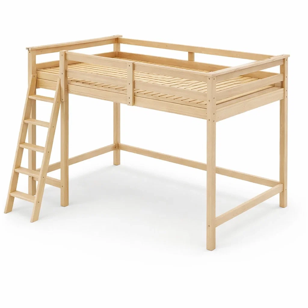 Lit mezzanine en bois d'hévéa avec échelle-ELEGANTROOMcraft