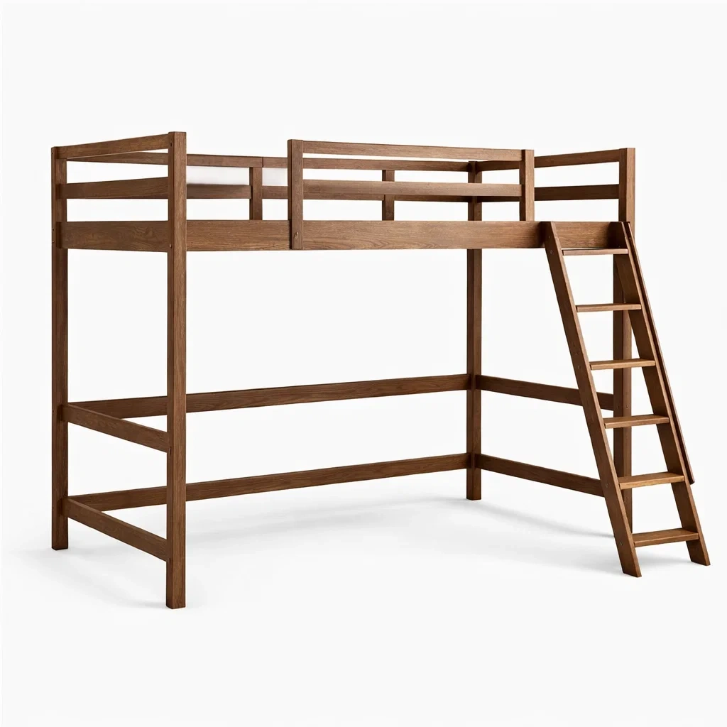 Lit mezzanine en chêne marron avec échelle-ELEGANTROOMcraft