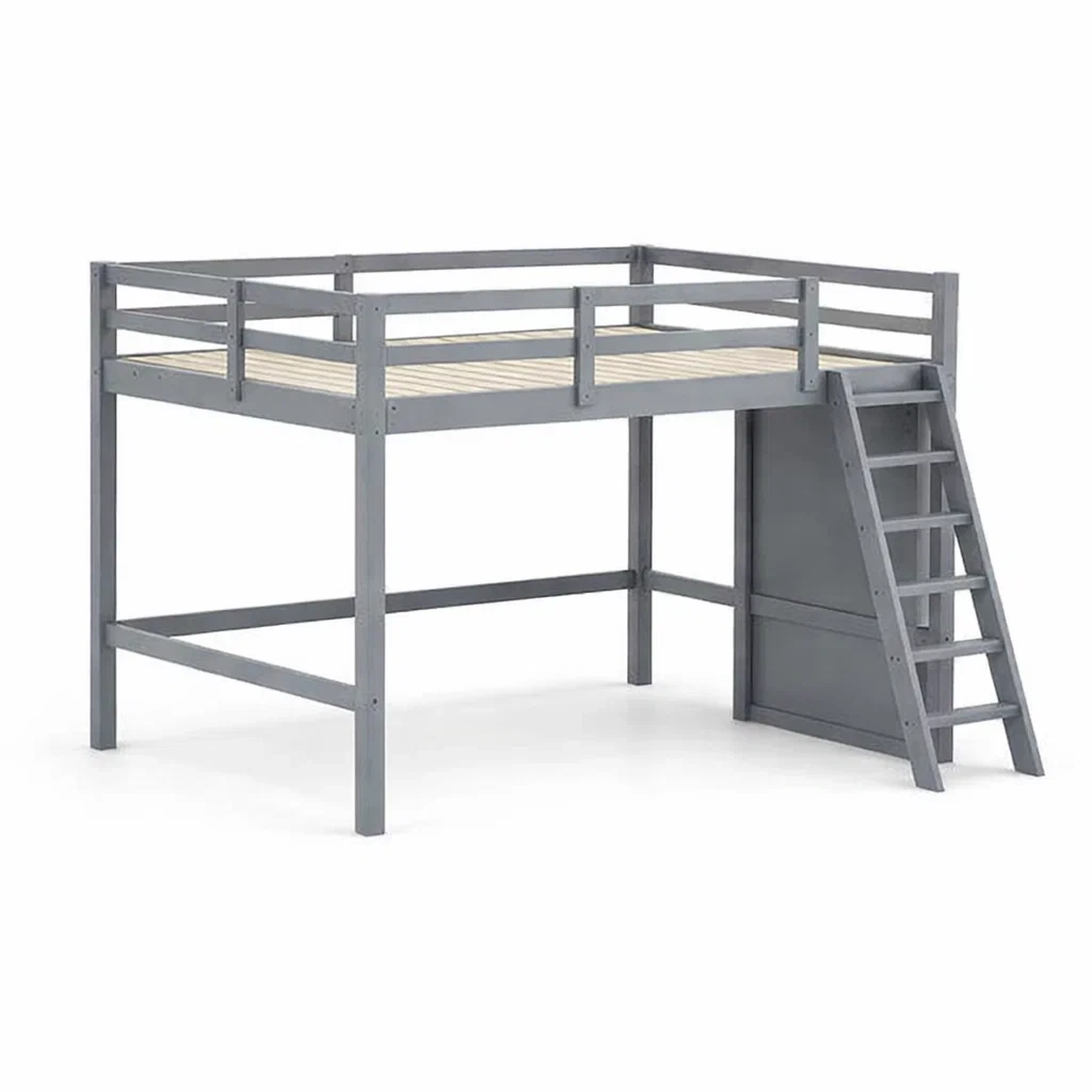 Lit mezzanine enfant en bois gris avec échelle-ELEGANTROOMcraft