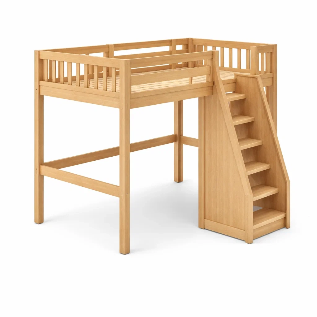 Lit mezzanine en bois avec escalier intégré-ELEGANTROOMcraft