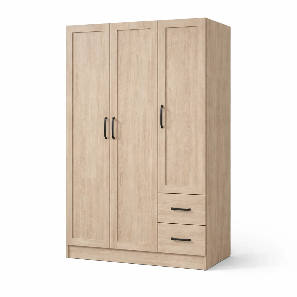 Armoire en bois de chêne clair avec portes et tiroirs-ELEGANTROOMcraft