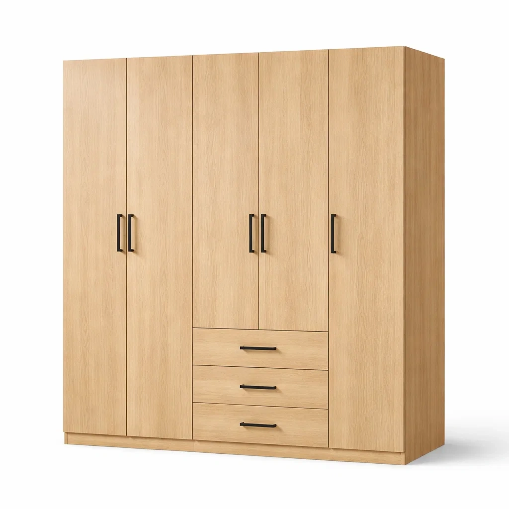 Armoire en bois composite chêne clair avec portes et tiroirs-ELEGANTROOMcraft