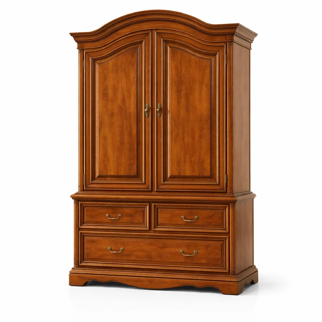 Armoire en bois massif marron avec portes et tiroirs-ELEGANTROOMcraft