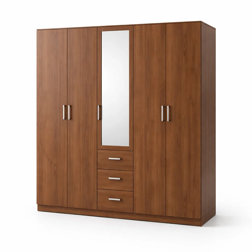 Armoire en bois brun avec miroir portes et tiroirs-ELEGANTROOMcraft