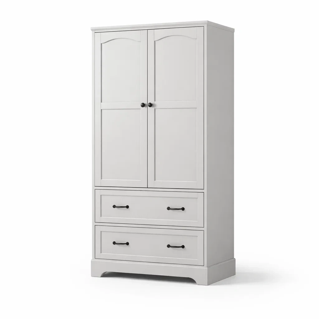 Armoire en bois mdf blanc avec portes et tiroirs-ELEGANTROOMcraft