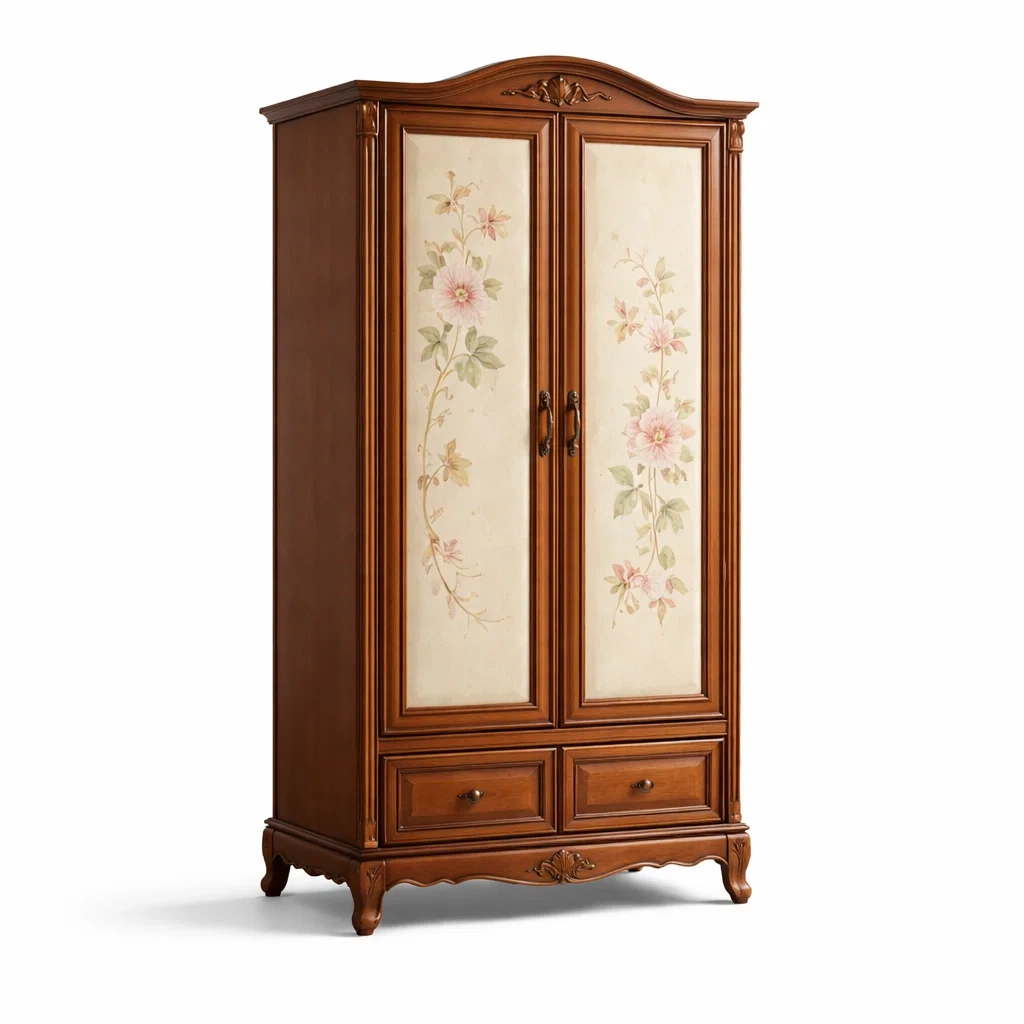 Armoire en bois avec motifs floraux-ELEGANTROOMcraft