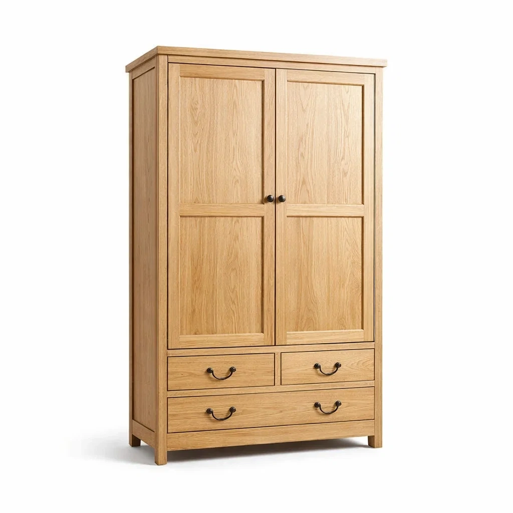Armoire en chêne massif avec portes et tiroirs-ELEGANTROOMcraft