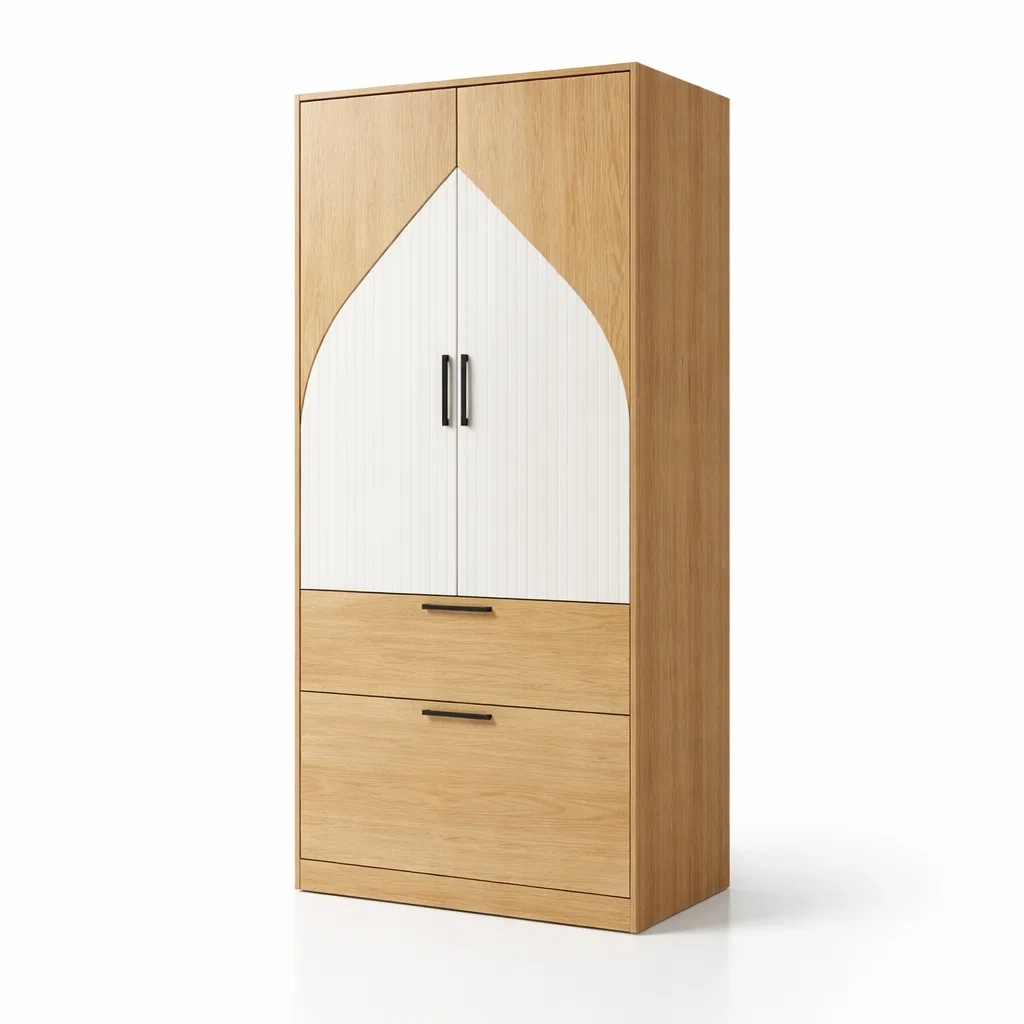 Armoire en bois et mdf chêne et blanc avec portes et tiroirs-ELEGANTROOMcraft