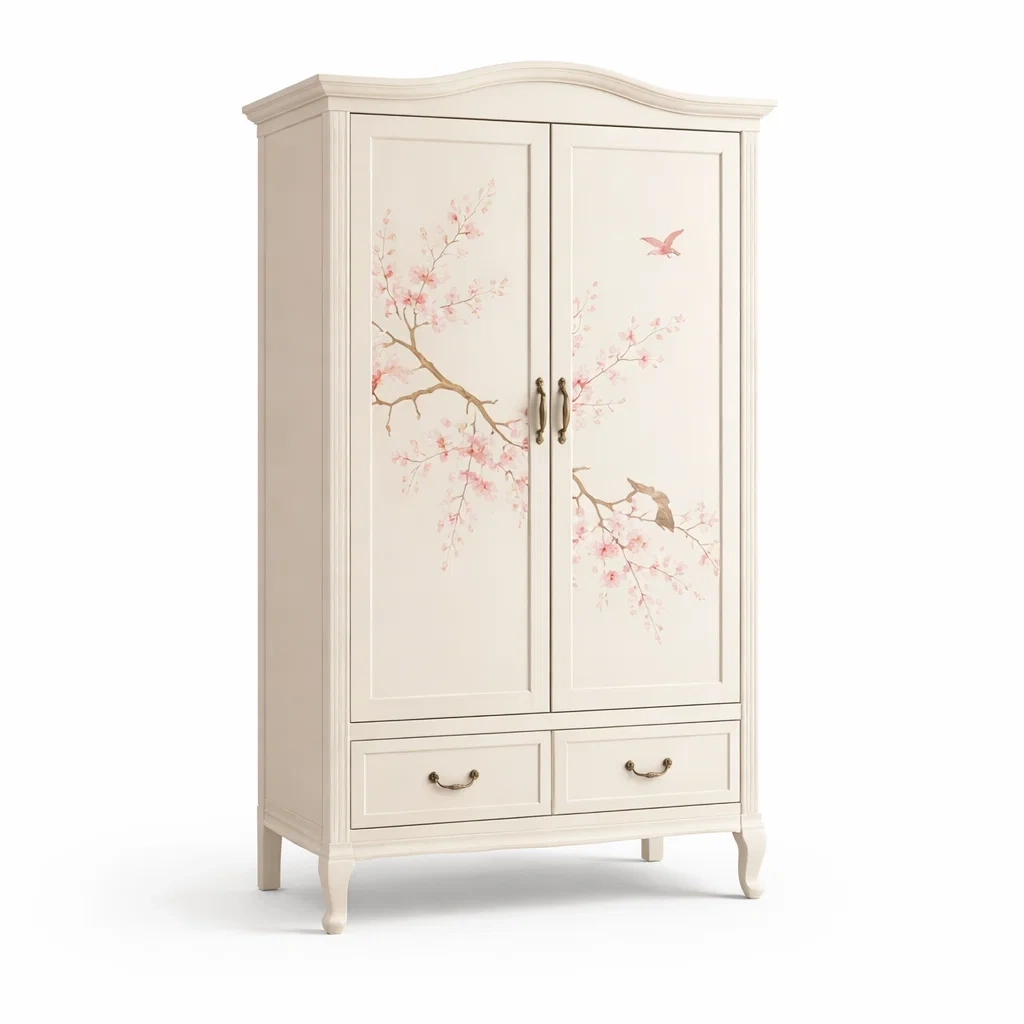 Armoire en bois avec décoration florale et portes avec tiroirs-ELEGANTROOMcraft