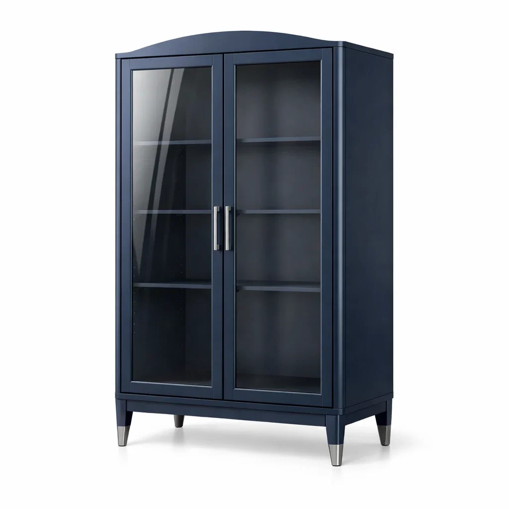 Vitrine en bois avec portes en verre trempé bleu-ELEGANTROOMcraft