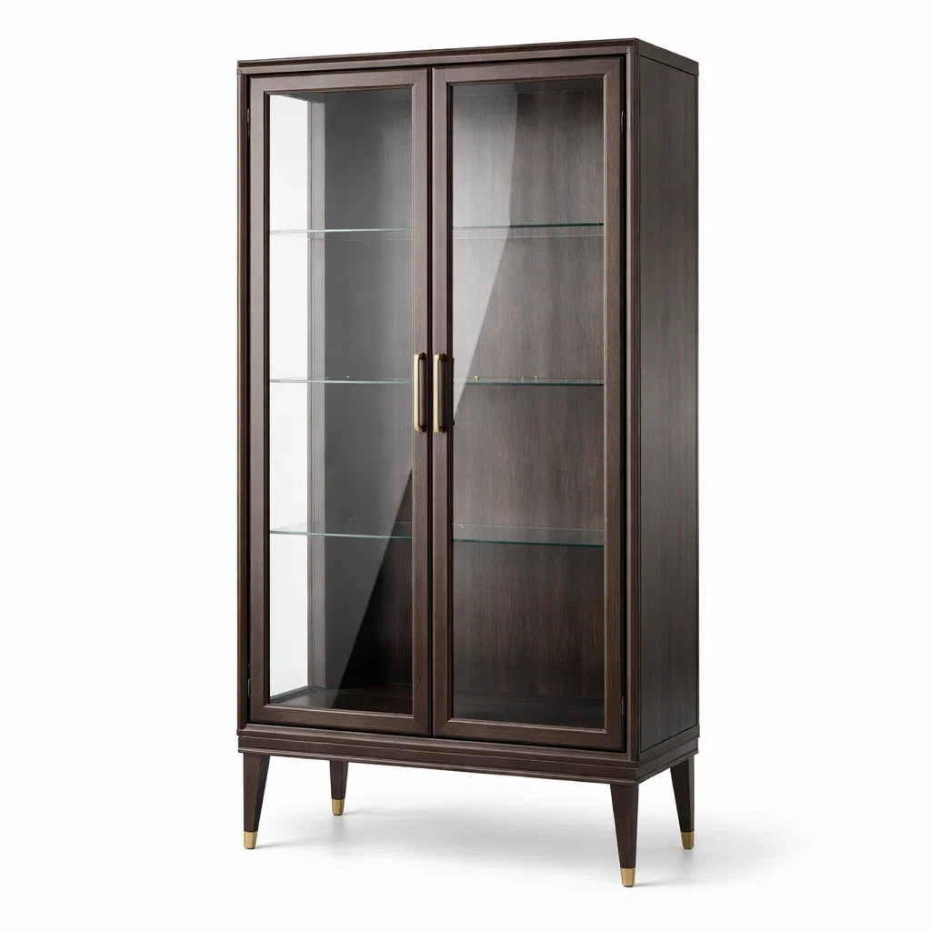 Vitrine en bois avec portes en verre trempé brun-ELEGANTROOMcraft
