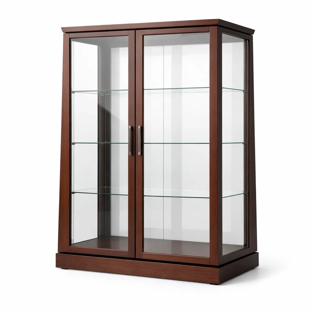 Vitrine en verre trempé et bois avec portes battantes marron-ELEGANTROOMcraft