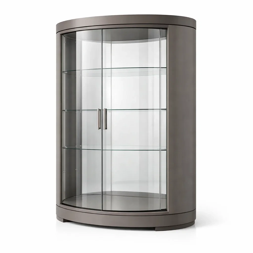 Vitrine en verre trempé avec portes coulissantes métalliques-ELEGANTROOMcraft