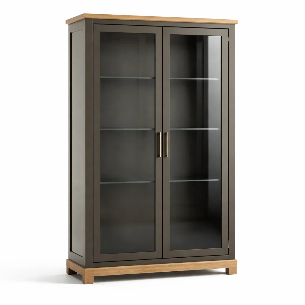 Vitrine en bois brun et noir avec portes en verre trempé-ELEGANTROOMcraft
