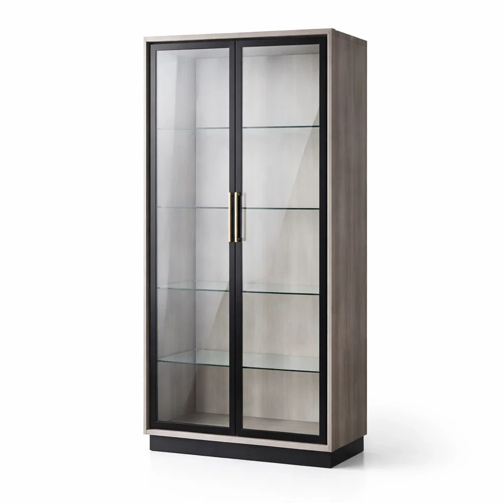 Vitrine en bois gris et noir avec verre trempé-ELEGANTROOMcraft