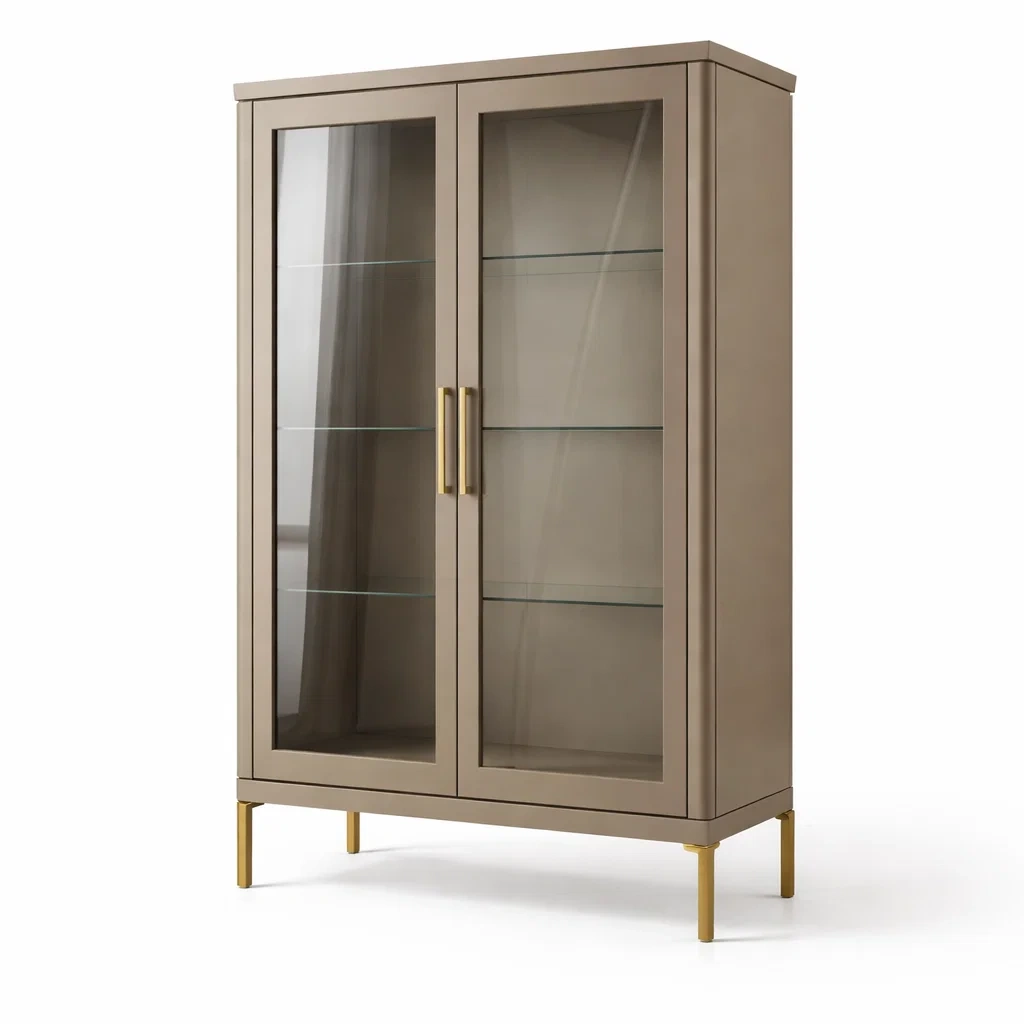 Vitrine en bois mdf avec portes en verre trempé marron et pieds dorés-ELEGANTROOMcraft