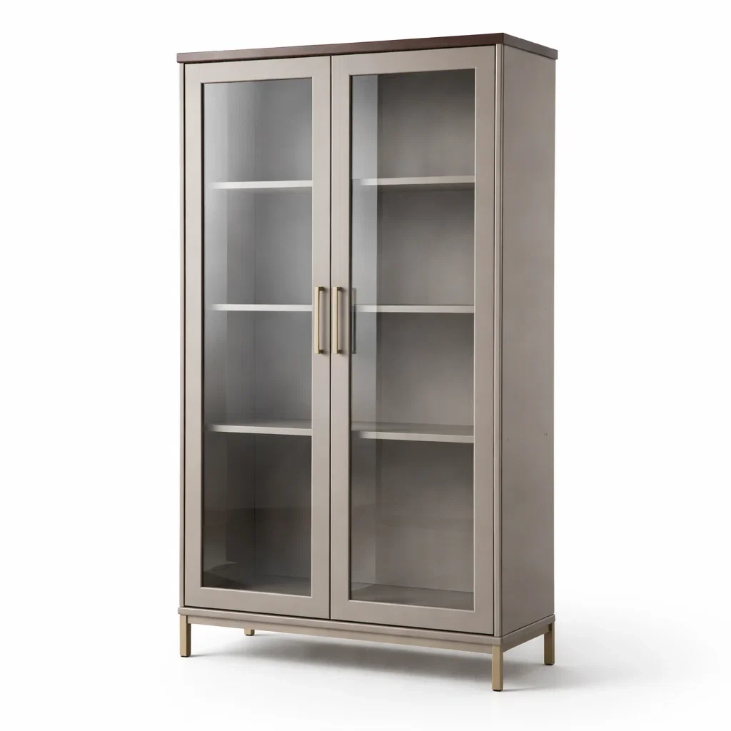 Vitrine en bois gris avec portes en verre trempé-ELEGANTROOMcraft