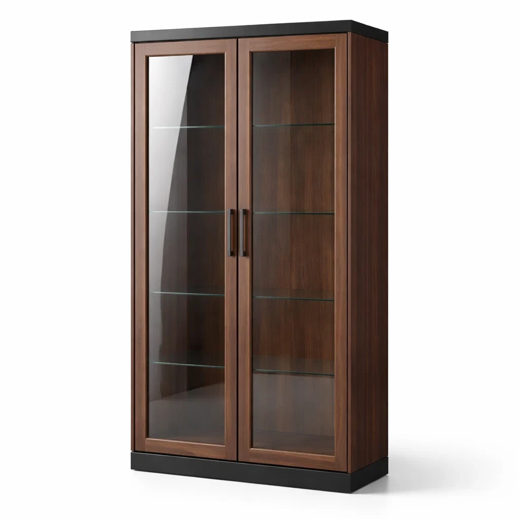 Vitrine en bois avec portes vitrées et étagères en verre-ELEGANTROOMcraft