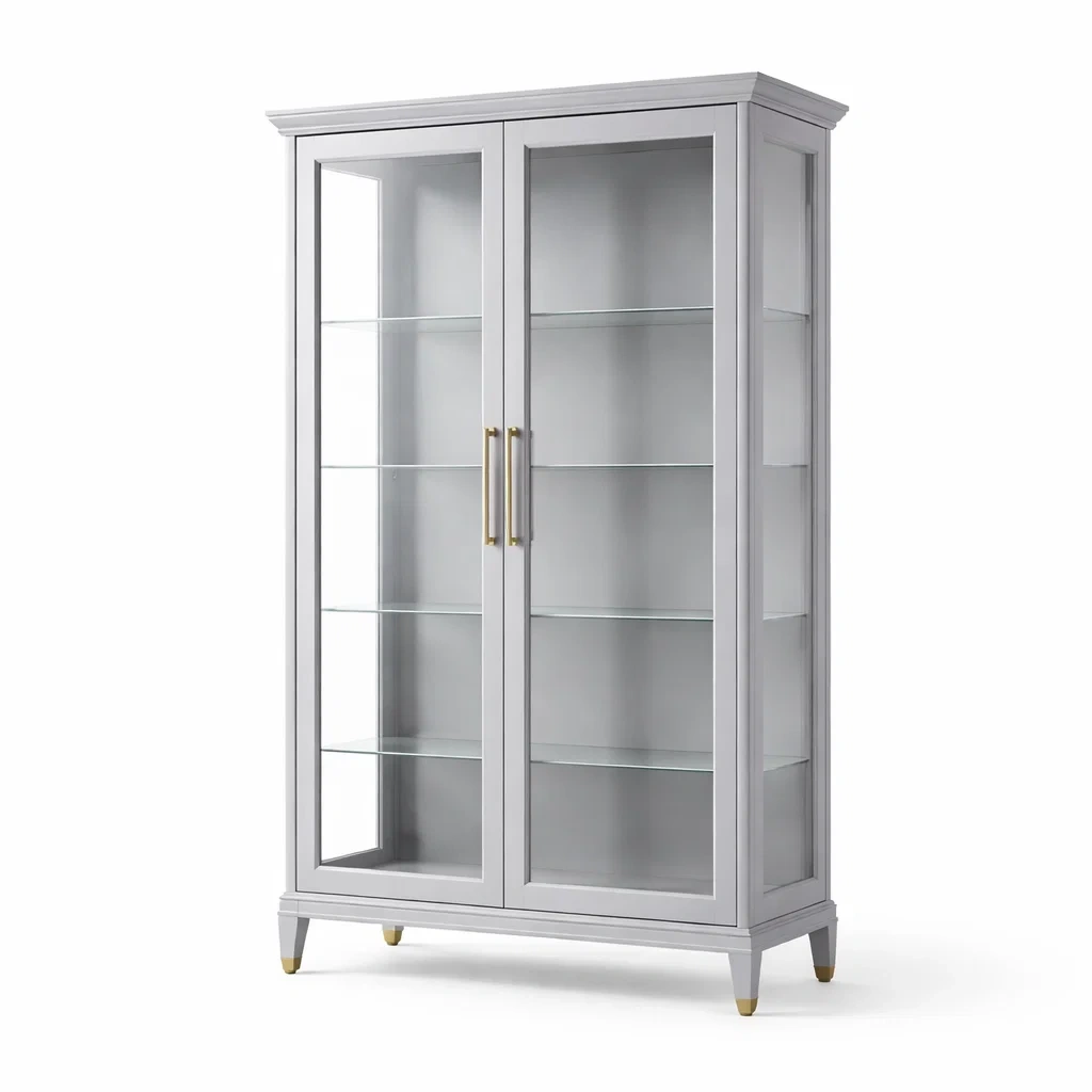 Vitrine en bois mdf et verre trempé gris avec portes doubles-ELEGANTROOMcraft
