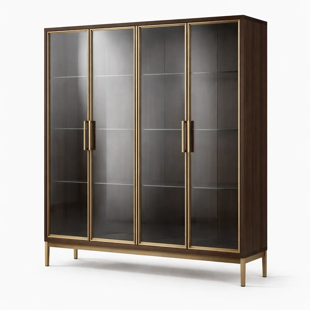 Vitrine en bois mdf et verre trempé marron avec portes-ELEGANTROOMcraft
