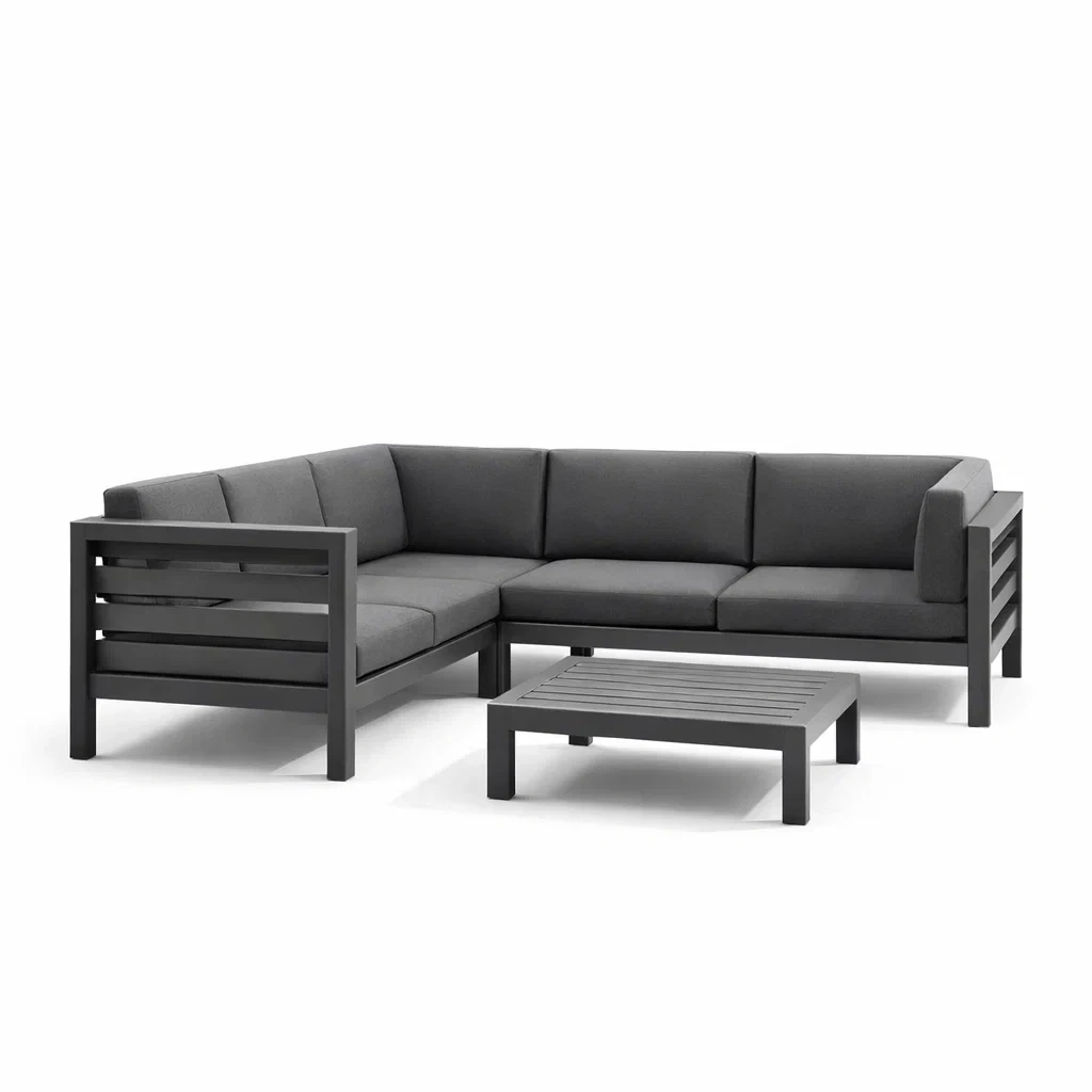 Ensemble de canapés d'angle en métal avec coussins en tissu polyester-NESTCOMFORTZONE