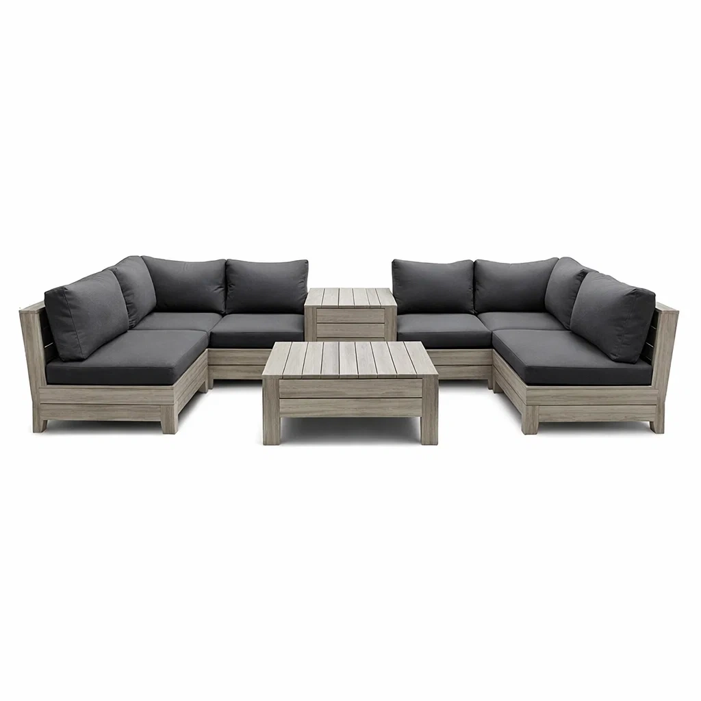 Ensemble de canapés en bois avec coussins gris-NESTCOMFORTZONE
