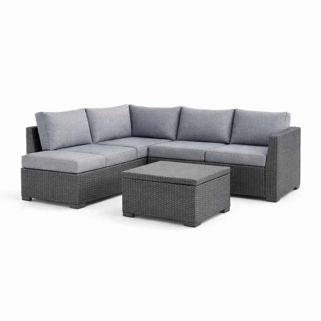 Ensemble de canapés d'extérieur en résine tressée gris avec coussins en polyester gris-NESTCOMFORTZONE