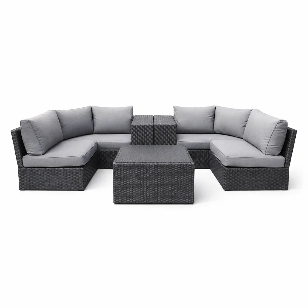 Ensemble de canapés d'extérieur en acier et résine tressée avec coussins gris-NESTCOMFORTZONE