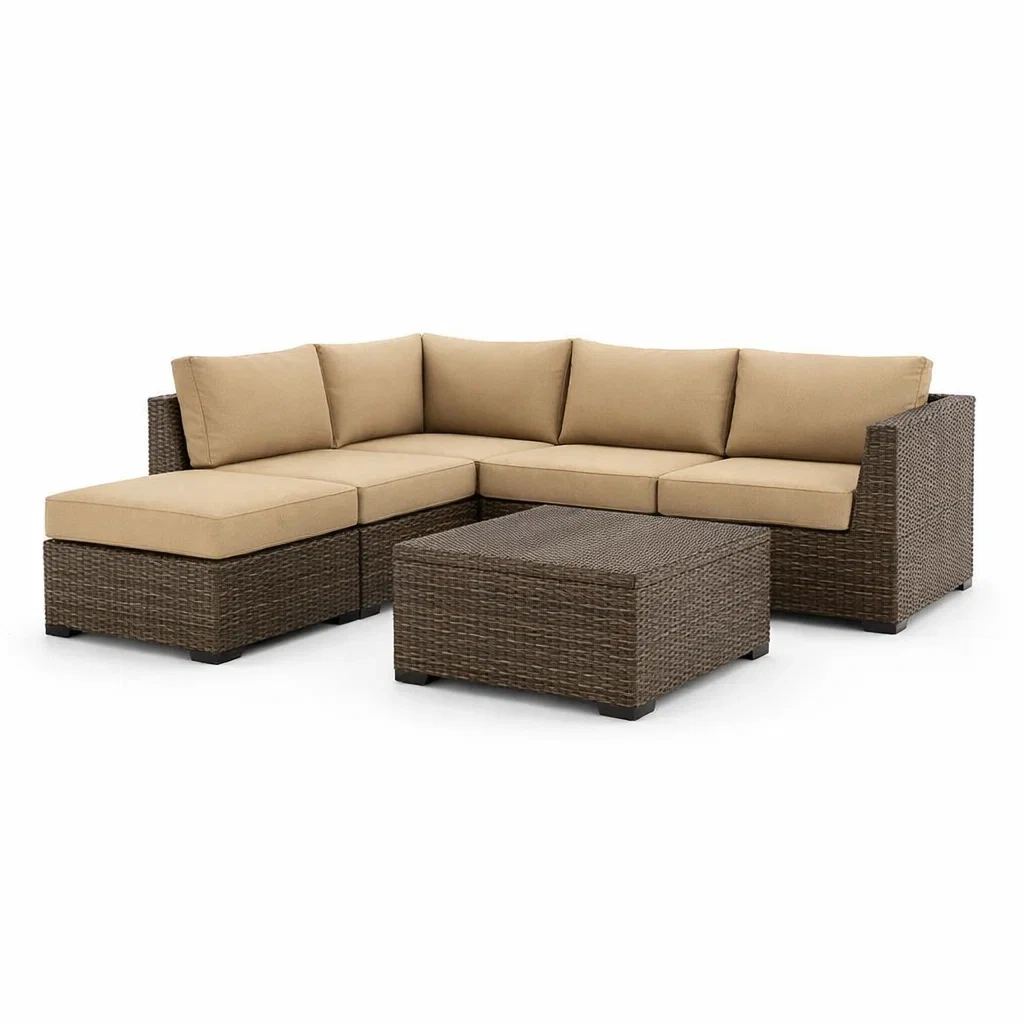 Ensemble de canapés en résine tressée marron avec coussins beige-NESTCOMFORTZONE