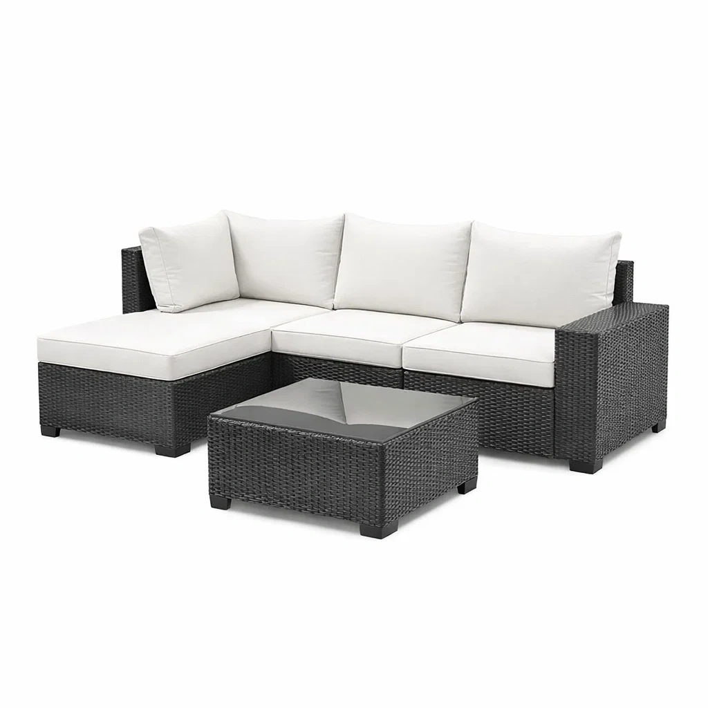 Ensemble de canapés en résine tressée avec coussins écrus-NESTCOMFORTZONE