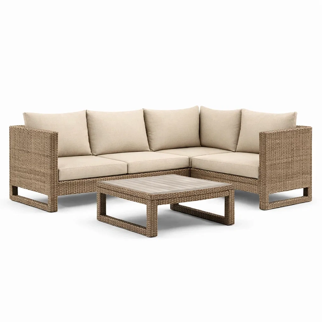 Ensemble de canapés 5 places en résine tressée beige avec table basse-NESTCOMFORTZONE