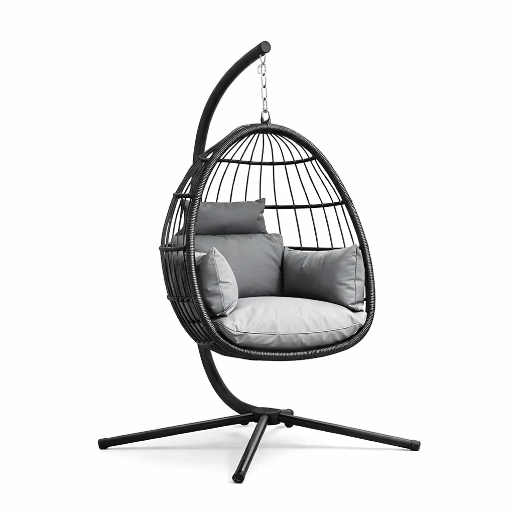 Fauteuil œuf suspendu en métal Noir avec coussins Gris-NESTCOMFORTZONE