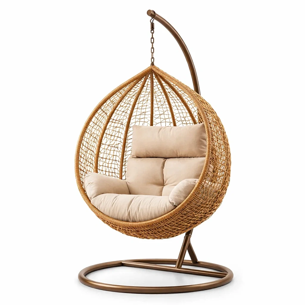 Fauteuil œuf suspendu en osier avec coussin Beige-NESTCOMFORTZONE