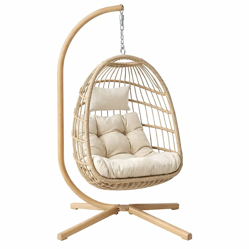 Fauteuil œuf suspendu en rotin avec support en métal-NESTCOMFORTZONE