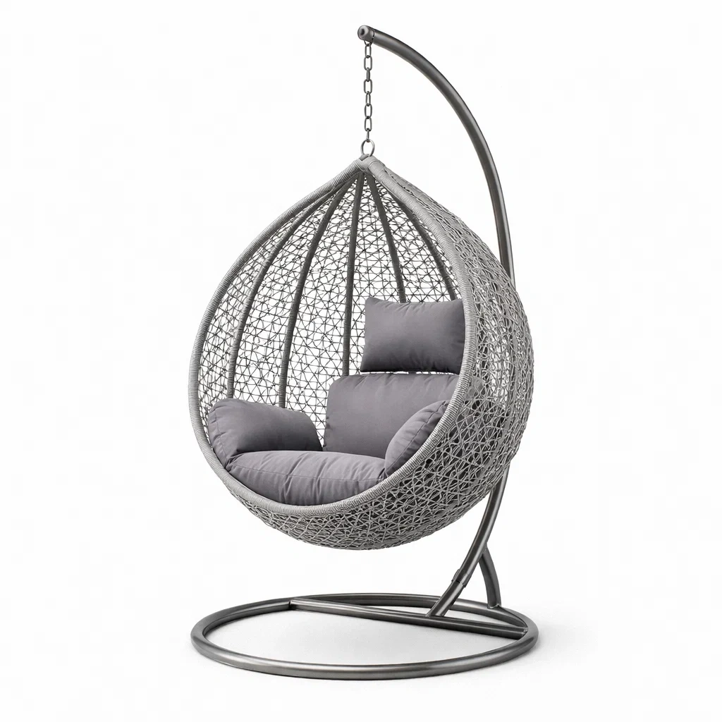 Fauteuil œuf suspendu en résine avec coussins Gris 105x98x195 cm-NESTCOMFORTZONE