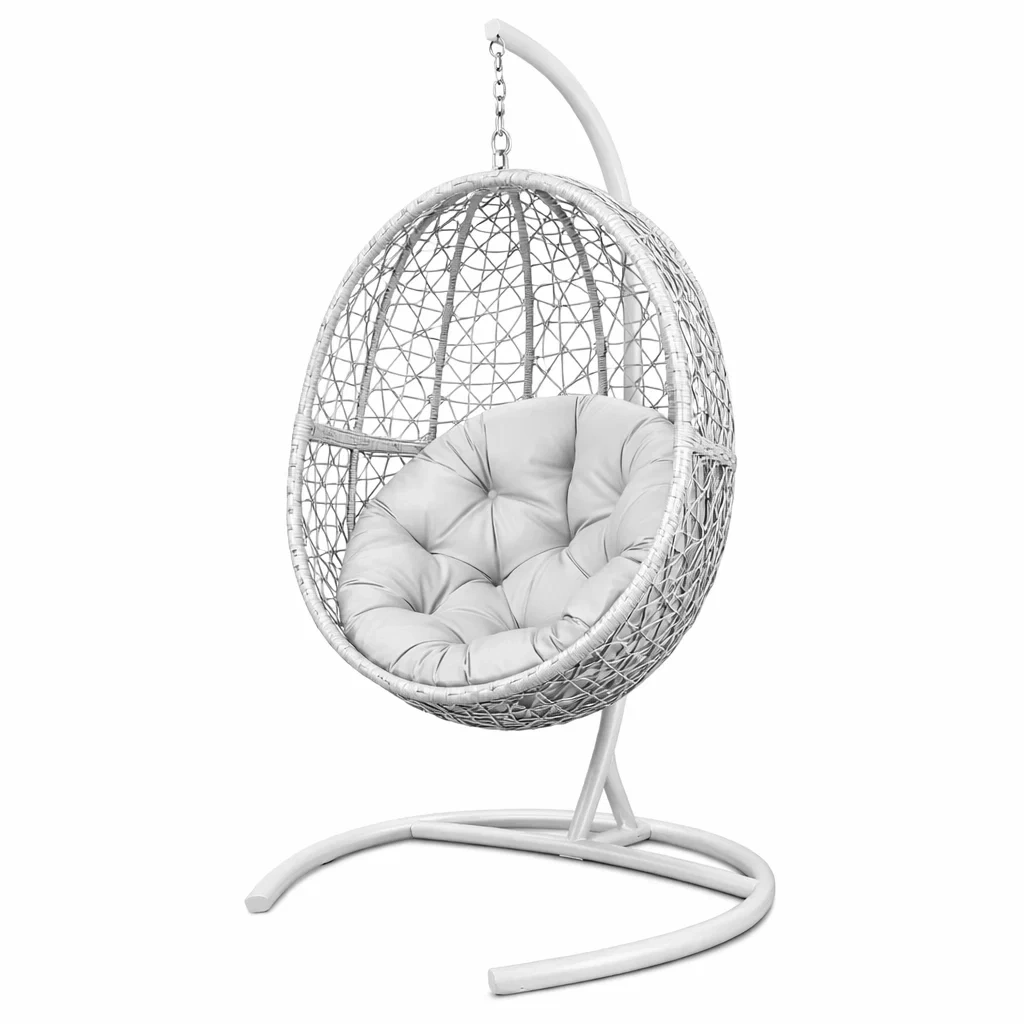 Fauteuil œuf suspendu en rotin Blanc avec coussin en polyester-NESTCOMFORTZONE