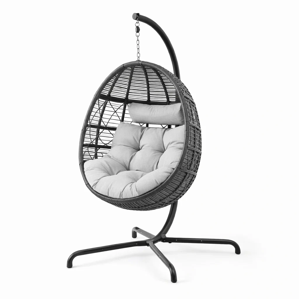 Fauteuil œuf suspendu en résine avec coussin Gris-NESTCOMFORTZONE