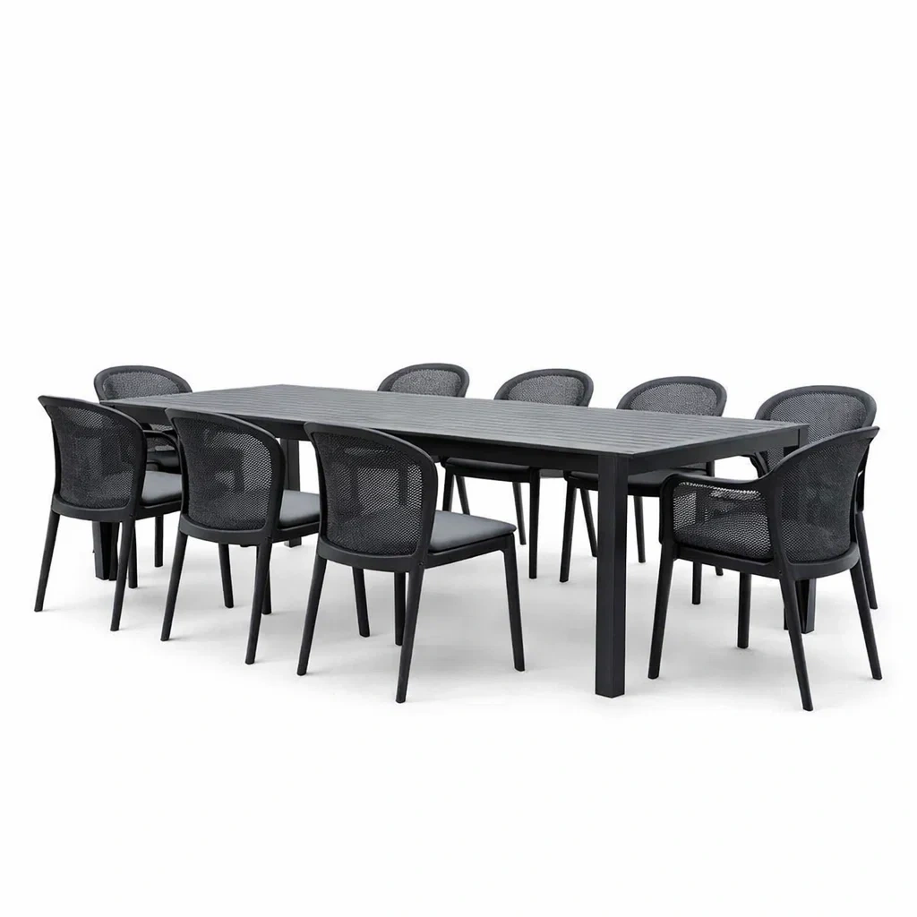 Ensemble de table et chaises rectangulaire en aluminium et résine noir-NESTCOMFORTZONE