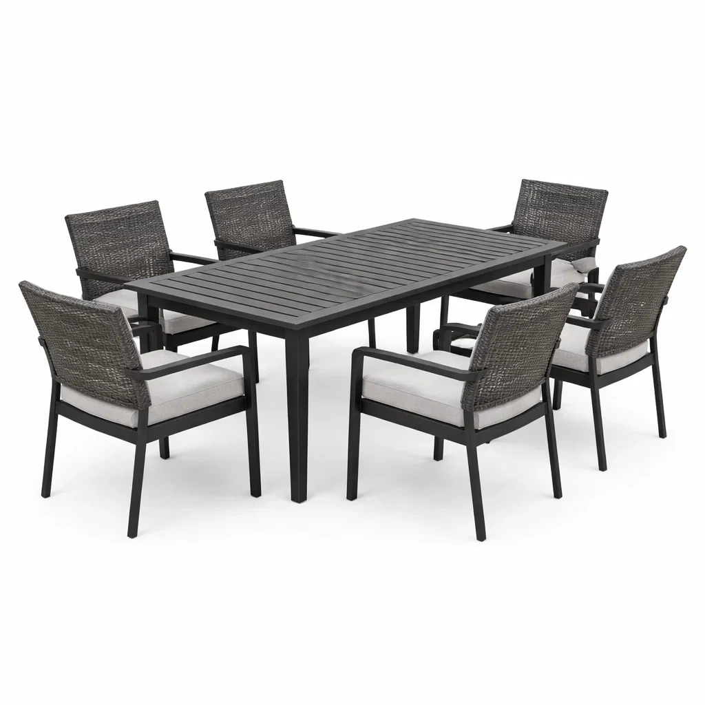 Ensemble de table et chaises d'extérieur en aluminium et rotin synthétique noir-NESTCOMFORTZONE