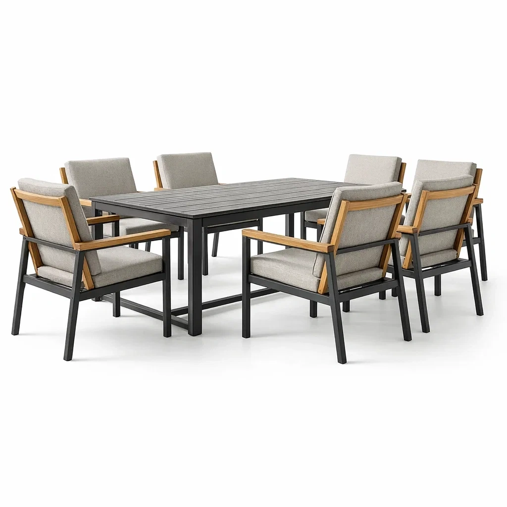 Ensemble de table et chaises d'extérieur en aluminium et teck 6 places-NESTCOMFORTZONE