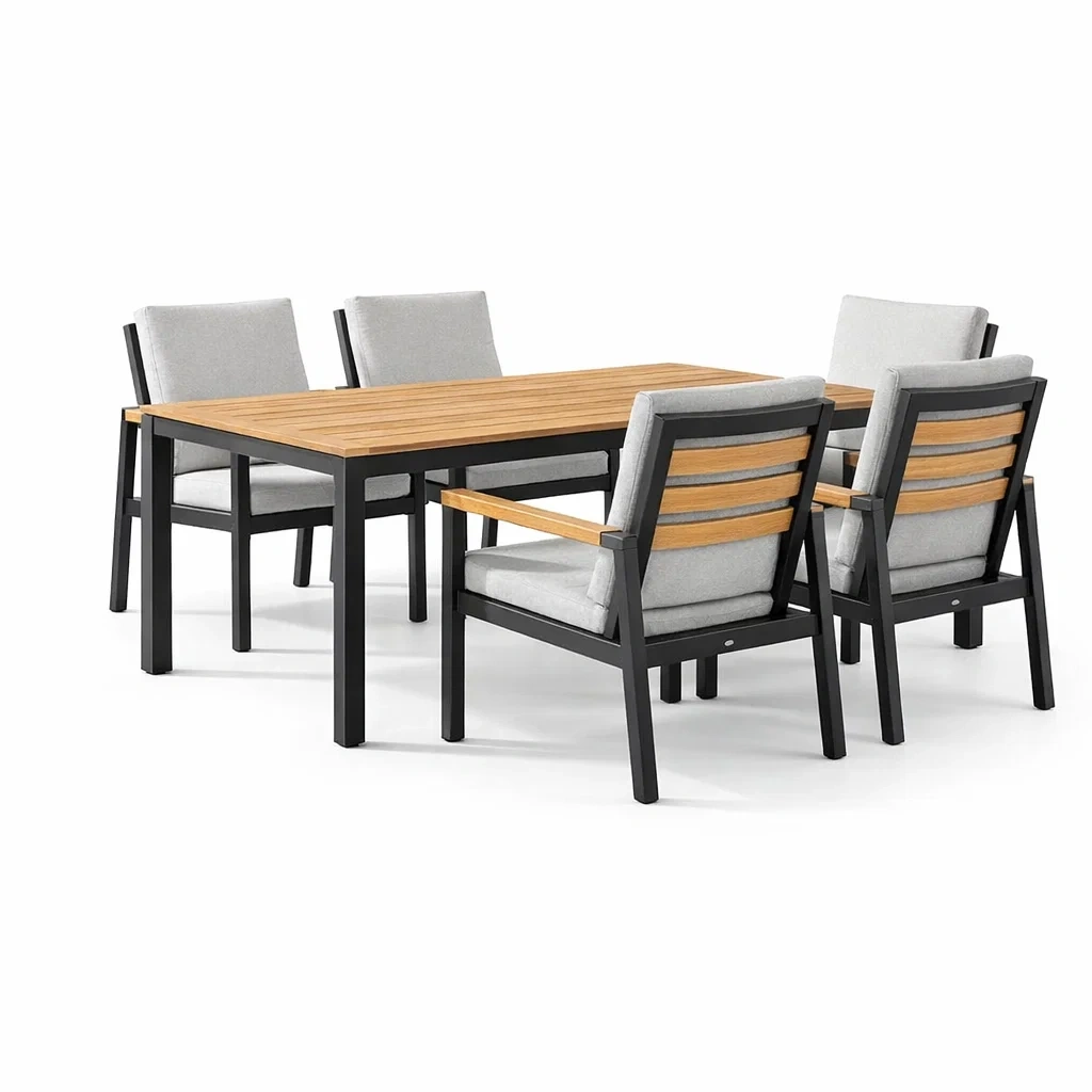 Ensemble de table et chaises en aluminium et teck 5 pièces-NESTCOMFORTZONE