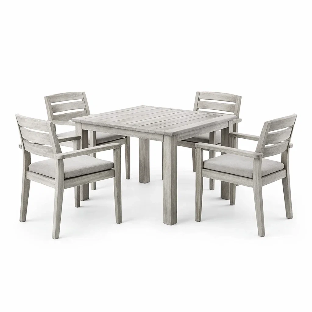 Ensemble de table et chaises d'extérieur en bois d'acacia gris avec table et 4 chaises-NESTCOMFORTZONE