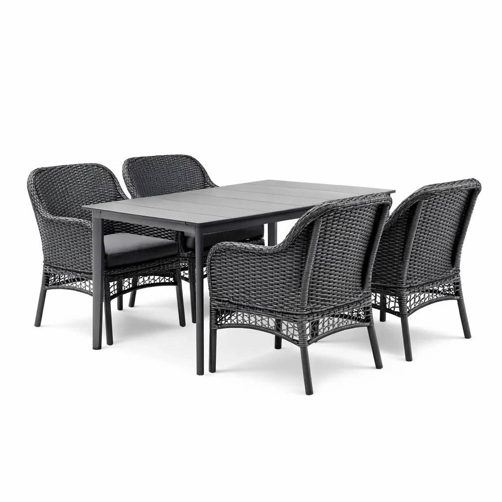 Ensemble de table et chaises d'extérieur en aluminium et résine tressée grise-NESTCOMFORTZONE