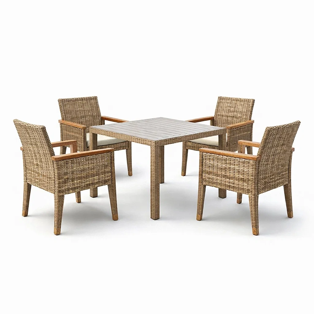 Ensemble de table et chaises de jardin 5 pièces en rotin et bois-NESTCOMFORTZONE